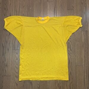 True Vintage 60s 70s Mason Brand Mesh Jersey Yellow Football Ringer Blank Large